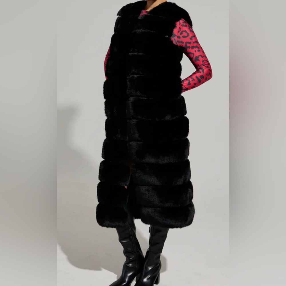 Black long faux fur vest